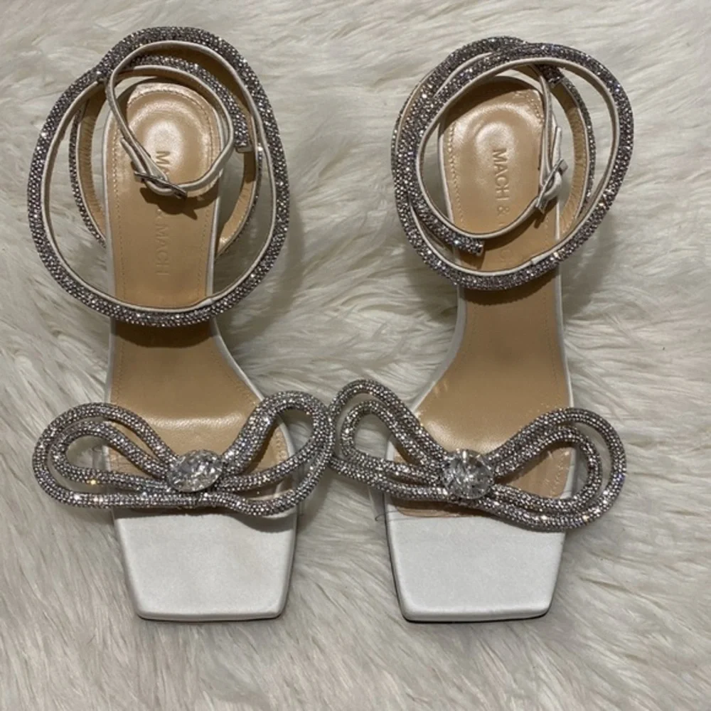 New Mach & Mach Double Crystal Bow Square‎ toe sandal size 36.5EU